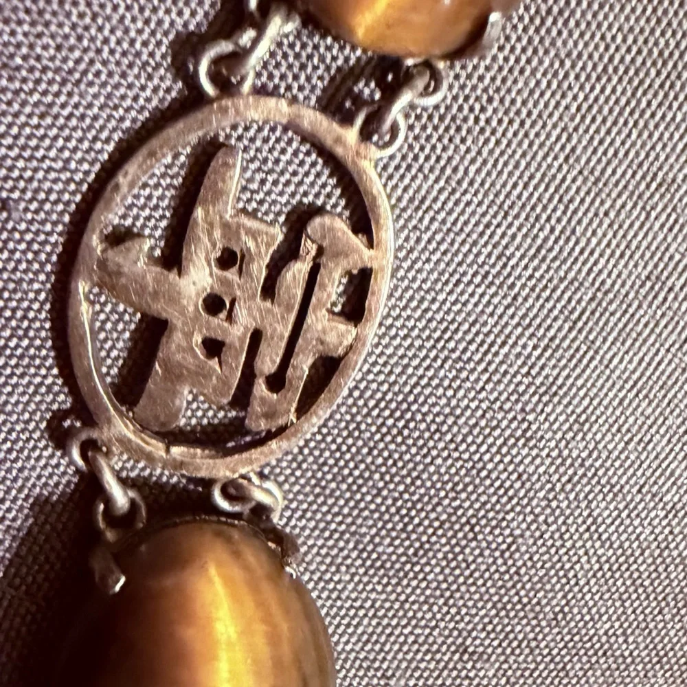 Vintage Hong Kong Sterling Silver & Tiger’s Eye Bracelet